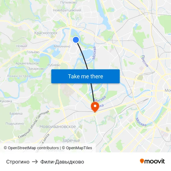 Строгино to Фили-Давыдково map