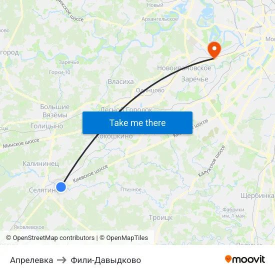 Апрелевка to Фили-Давыдково map