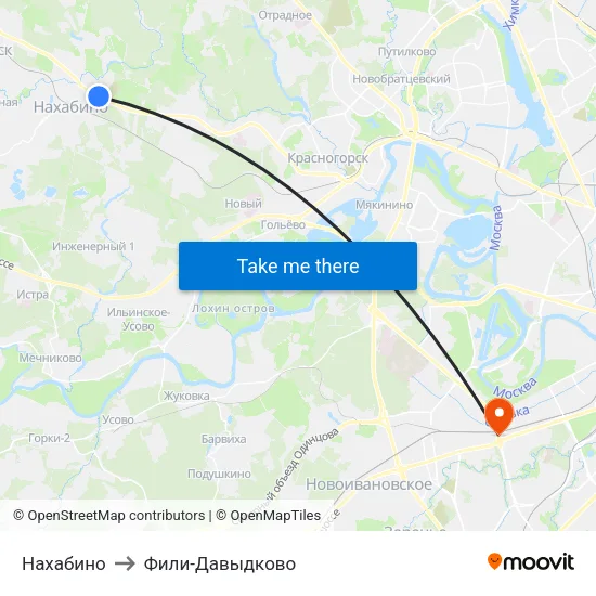 Нахабино to Фили-Давыдково map