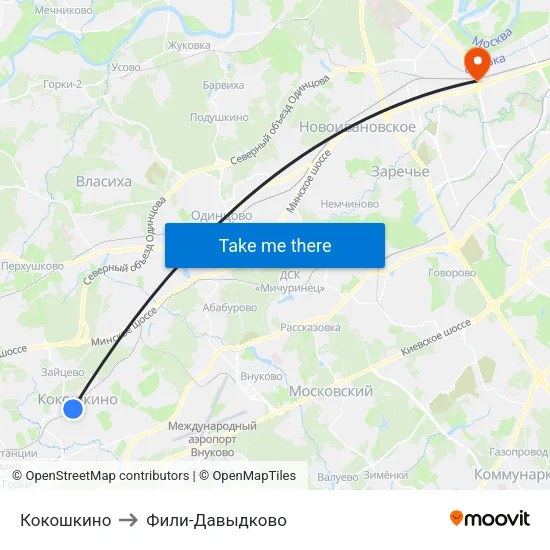 Кокошкино to Фили-Давыдково map
