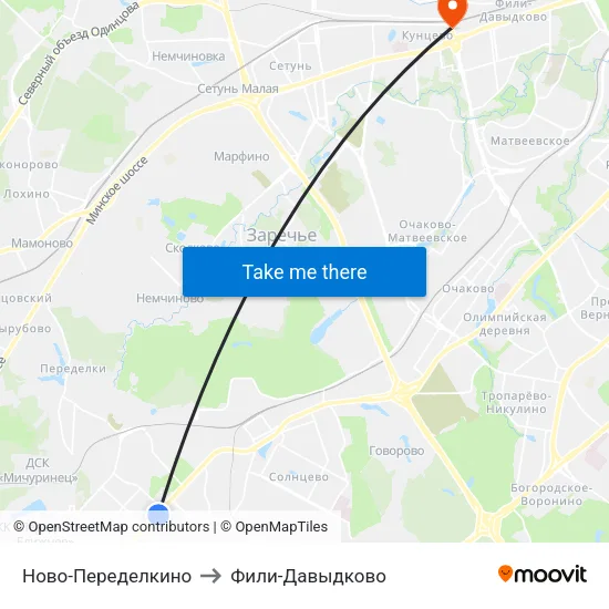 Ново-Переделкино to Фили-Давыдково map