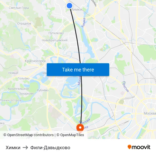 Химки to Фили-Давыдково map