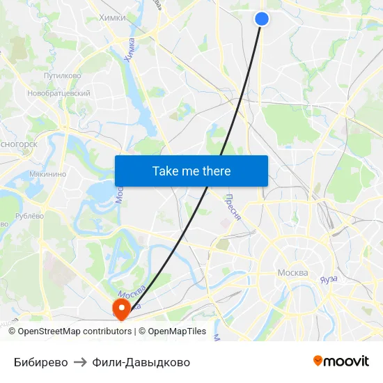 Бибирево to Фили-Давыдково map