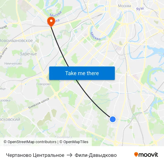 Чертаново Центральное to Фили-Давыдково map