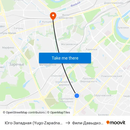 Юго-Западная (Yugo-Zapadnaya) to Фили-Давыдково map