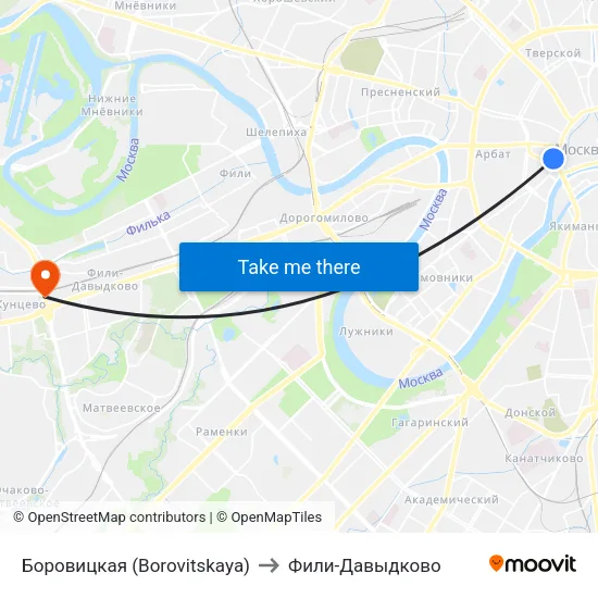 Боровицкая (Borovitskaya) to Фили-Давыдково map
