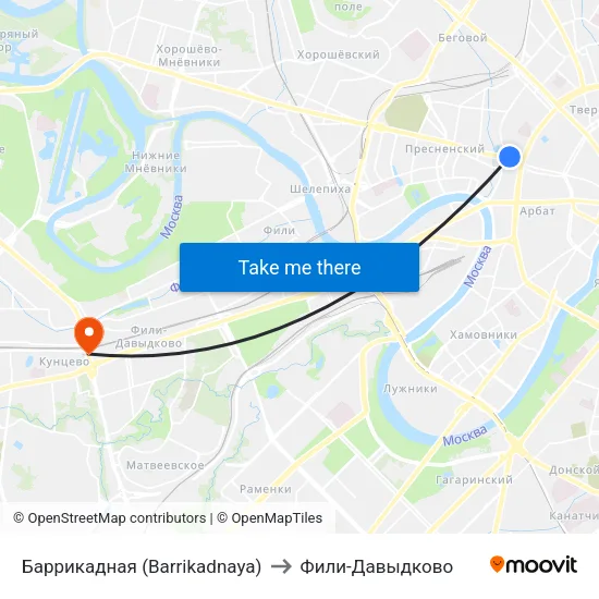 Баррикадная (Barrikadnaya) to Фили-Давыдково map