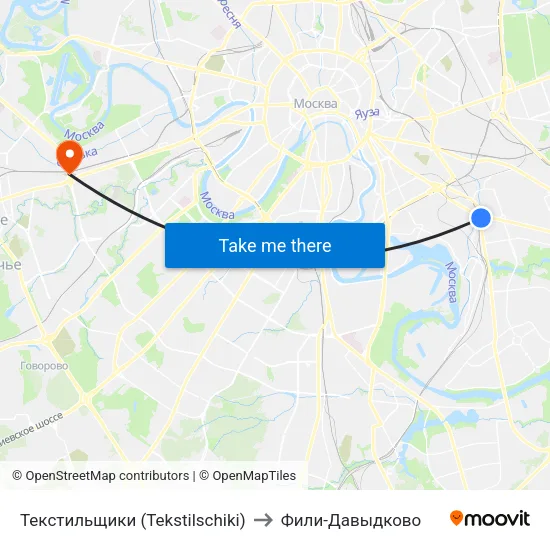 Текстильщики (Tekstilschiki) to Фили-Давыдково map