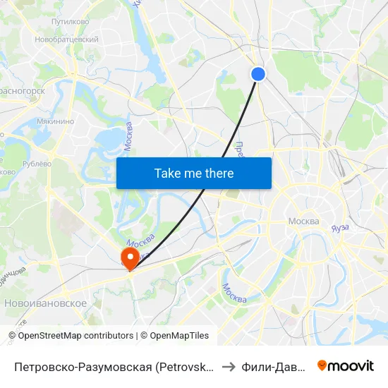 Петровско-Разумовская (Petrovsko-Razumovskaya) to Фили-Давыдково map