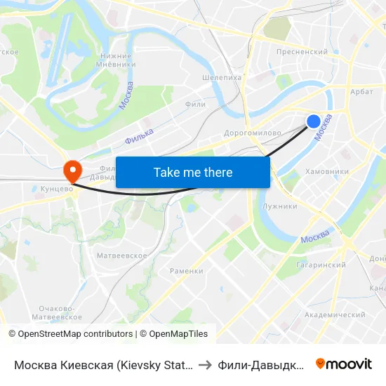 Москва Киевская (Kievsky Station) to Фили-Давыдково map