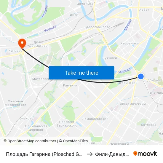 Площадь Гагарина (Ploschad Gagarina) to Фили-Давыдково map