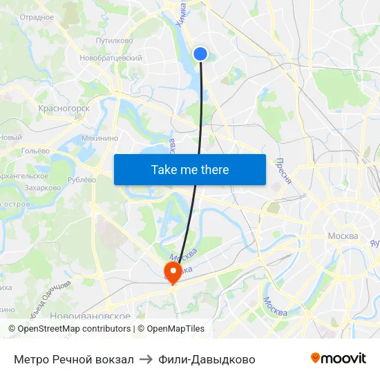 Метро Речной вокзал to Фили-Давыдково map