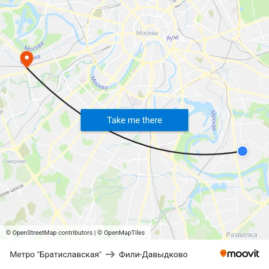 Метро "Братиславская" to Фили-Давыдково map