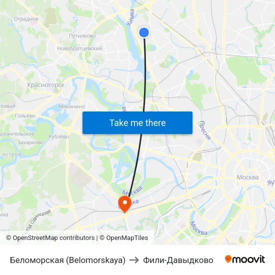 Беломорская (Belomorskaya) to Фили-Давыдково map