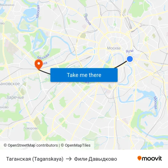 Таганская (Taganskaya) to Фили-Давыдково map