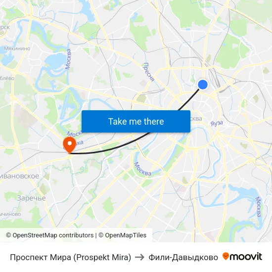 Проспект Мира (Prospekt Mira) to Фили-Давыдково map