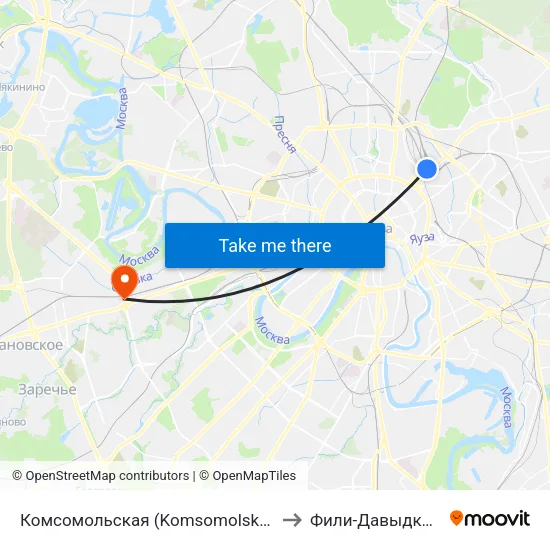 Комсомольская (Komsomolskaya) to Фили-Давыдково map