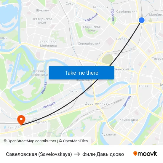 Савеловская (Savelovskaya) to Фили-Давыдково map