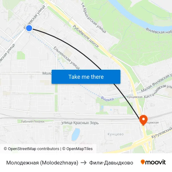 Молодежная (Molodezhnaya) to Фили-Давыдково map