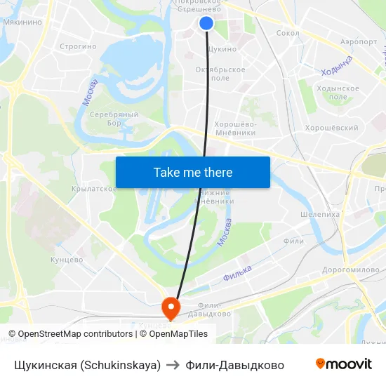 Щукинская (Schukinskaya) to Фили-Давыдково map
