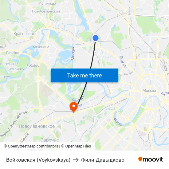 Войковская (Voykovskaya) to Фили-Давыдково map