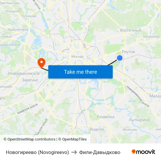Новогиреево (Novogireevo) to Фили-Давыдково map