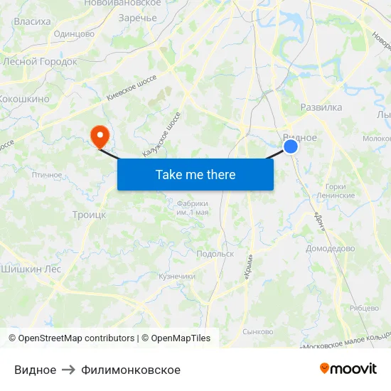 Видное to Филимонковское map