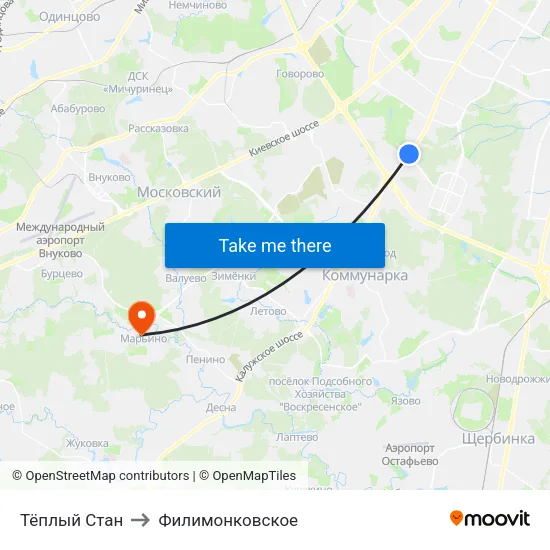 Тёплый Стан to Филимонковское map