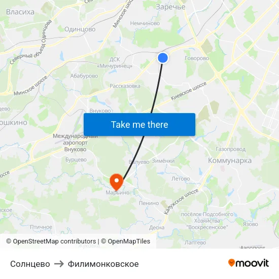 Солнцево to Филимонковское map