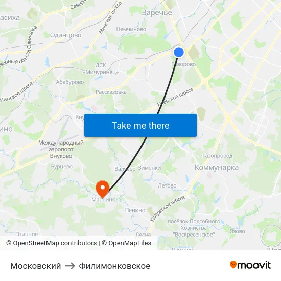 Московский to Филимонковское map