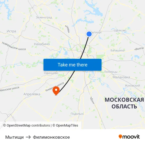Мытищи to Филимонковское map