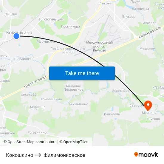 Кокошкино to Филимонковское map