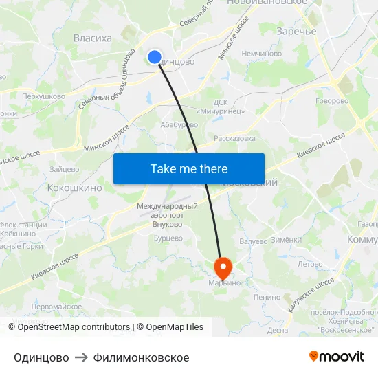 Одинцово to Филимонковское map