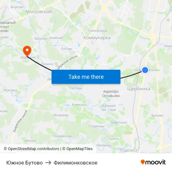 Южное Бутово to Филимонковское map