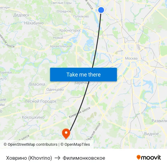 Ховрино (Khovrino) to Филимонковское map