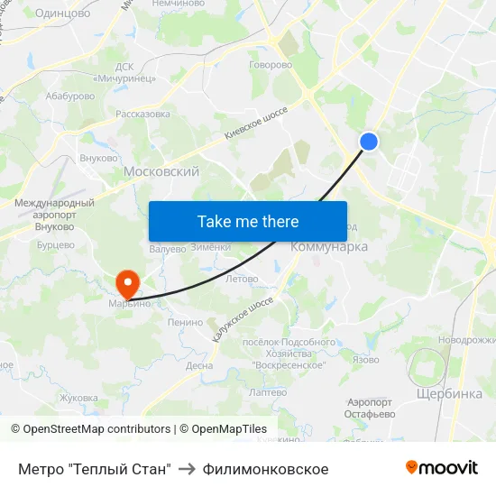 Метро "Теплый Стан" to Филимонковское map