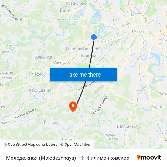 Молодежная (Molodezhnaya) to Филимонковское map