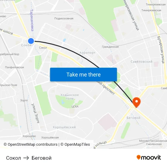 Сокол to Беговой map