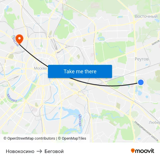 Новокосино to Беговой map
