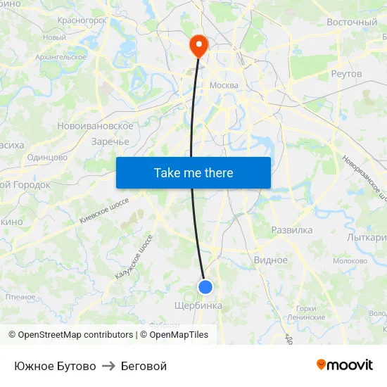 Южное Бутово to Беговой map
