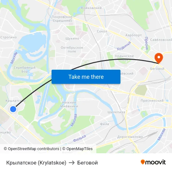 Крылатское (Krylatskoe) to Беговой map