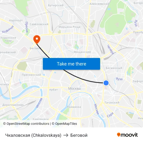 Чкаловская (Chkalovskaya) to Беговой map