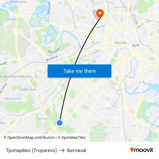 Тропарёво (Troparevo) to Беговой map