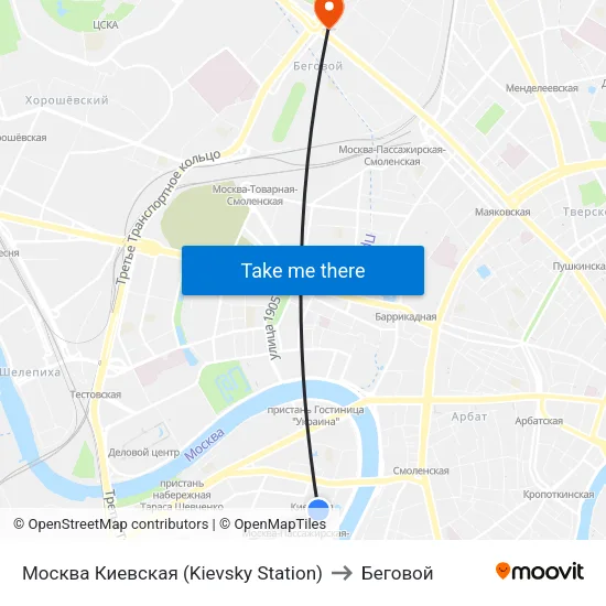 Москва Киевская (Kievsky Station) to Беговой map