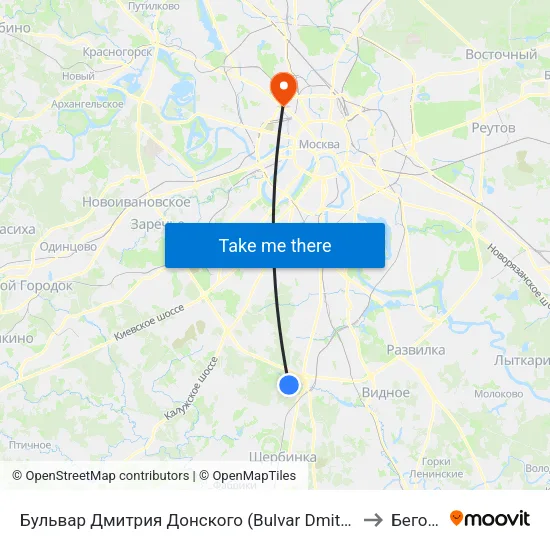 Бульвар Дмитрия Донского (Bulvar Dmitriya Donskogo) to Беговой map