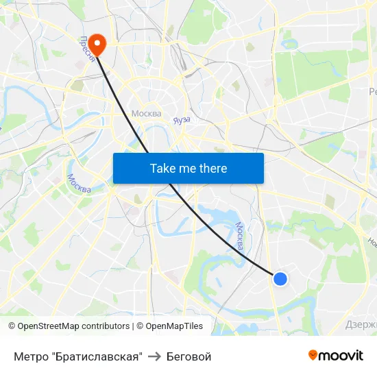 Метро "Братиславская" to Беговой map