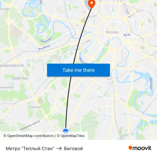 Метро "Теплый Стан" to Беговой map