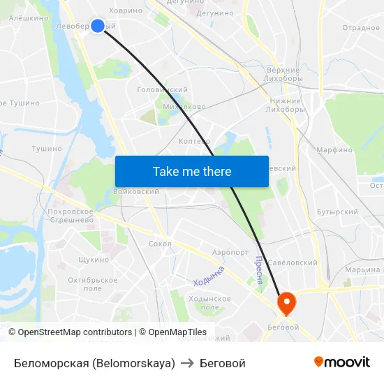 Беломорская (Belomorskaya) to Беговой map