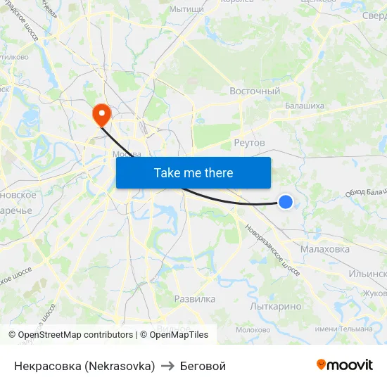 Некрасовка (Nekrasovka) to Беговой map