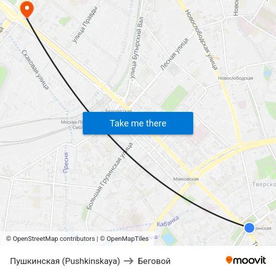 Пушкинская (Pushkinskaya) to Беговой map